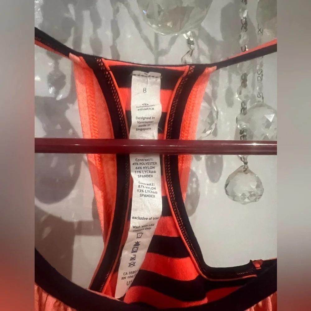 Lululemon No Limits Activewear Tank Bra Cut Out Orange Navy Stripes size 8 A041 - Picture 4 of 6
